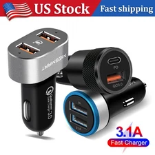 USB+Type-C /Dual Port 3.1A/2 USB QC3.0 Car Cigarette Charger Lighter Adapter Lot