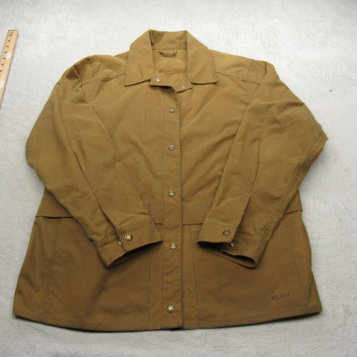 Filson Tin Cloth Cruiser Jacket Womens Large Brown Waxed Snap RARE