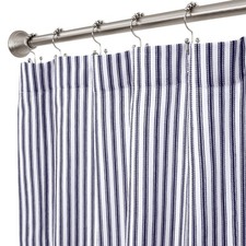 Navy Blue and White Ticking Stripe Woven Cotton Shower Curtain Extra Long 72 ...