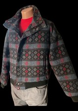 Vintage 1980s Wool Aztec Blanket Bomber Jacket Woolrich Mens M Blue Quilt Lined