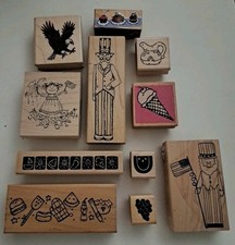 Lot 11 Wooden Rubber Stamps 4th July Summer BBQ Patriotic USA Eagle Uncle Sam