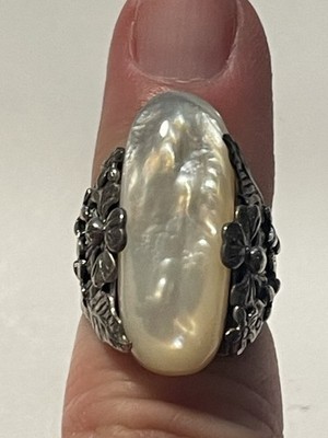 Moonstone Elongated Oval Solitaire Loose Lay Sterling Silver Ring Sz 6 VTG  D943