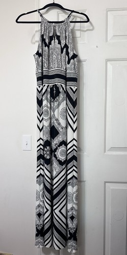 Soma Lace Paisley Printed Maxi Dress Black/White Womens Large Keyhole Bohemian - Picture 4 of 9