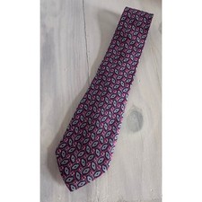 Brooks Brothers Mens Silk Tie Red Navy Blue Geometric Diamond Made in USA 3.75"