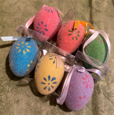 Easter Styrofoam Eggs Decorated w/Glitter  Abstract Floral Patterns, Ribbons 6