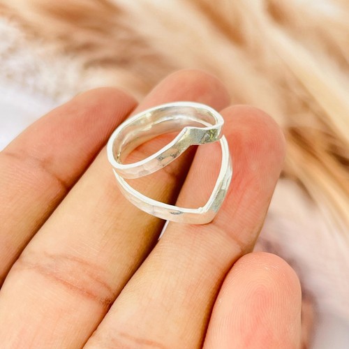 925 Sterling Silver Stackable Ring Set: Hammer Textured Bands (Any Size) MK196