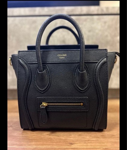 CELINE Luggage Nano Bag Black Leather Gold Hardware
