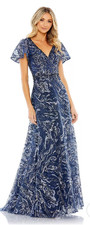 MacDuggal Formal Evening Gown~Navy Wave Pattern~Fully beaded~Size 10~EUC