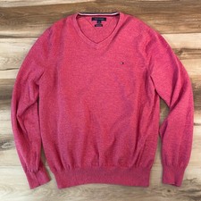 Tommy Hilfiger Mens Pink Premium Cotton V-Neck Sweater Size Large L Pullover