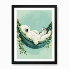 Polar Bear Napping In A Hammock Sto Framed Wall Art Poster Canvas Print Picture