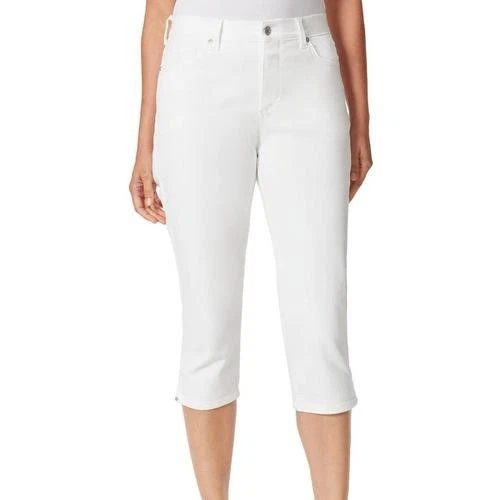 Gloria Vanderbilt Amanda Missy Capri Pants Women's10 Bright White Button Zip