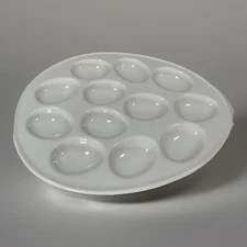White Ceramic Escargot Egg Plate 12 Well Snails Appetizer Serving Dish Cellar