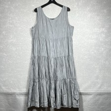 EILEEN FISHER Steel Gray Crinkled Crushed Silk Shirred Tiered Midi Dress XL