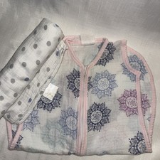 Aden Anais Muslin Baby Swaddle Blanket Sleep Sack Polka Dot Pink Blue White