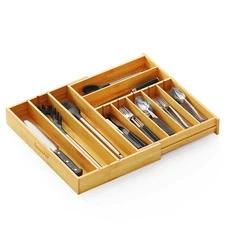 SpaceAid 2.5" High Bamboo Silverware Drawer Organizer with Labels, Kitchen Ut...