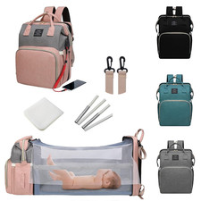 7-in-1 Diaper Bag Backpack with Changing Station  USB Port Pink-Grey 