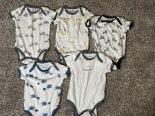 Happiest Baby Bodysuit Lot 5 Short Sleeve Animal Prints 9-12M Neutral Cotton