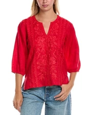 Johnny Was Split Neck Linen Blouse Women's