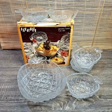 Vintage Italian Pineapple Glass Serving Bowls Set 1970s Tableware Retro Valeria