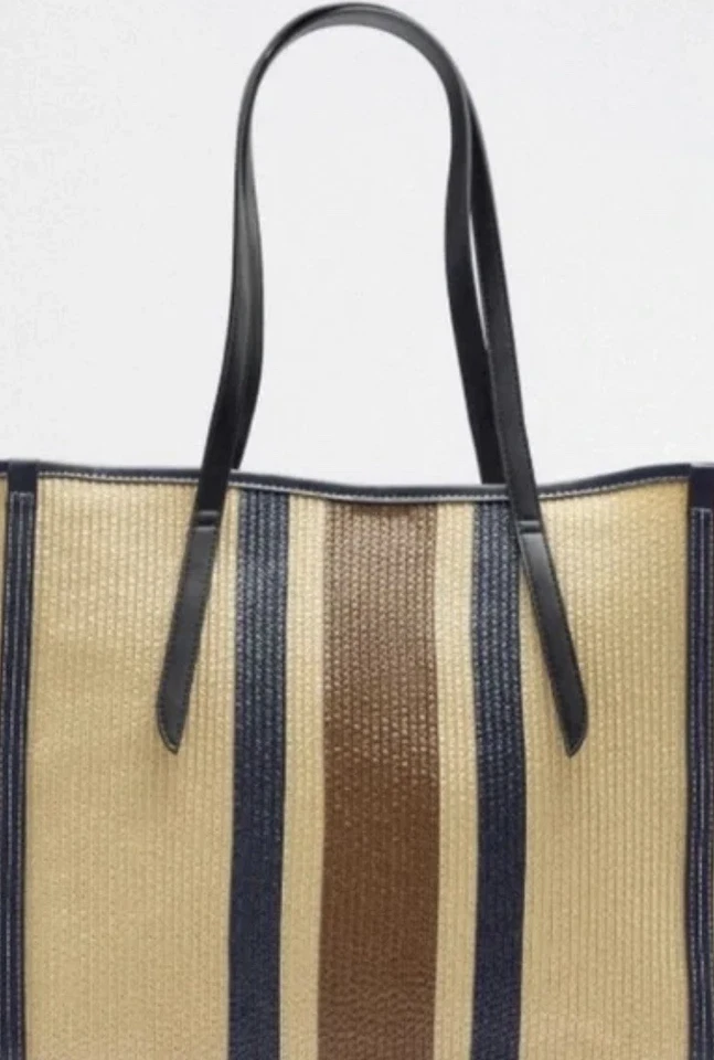 Nuevo con etiquetas Bolso de Mano Zara Tejido en Contraste Grande Marrón Tostado OS Ref 6341/910 Nuevo Foto 4 de 4