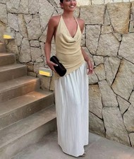 ZARA ZW WOMAN SS25 COMBINATION HALTER DRESS BEIGE Size L REF:1165/001/450