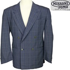 1980s Vintage Missoni Uomo Sport Coat Double Breasted Blue Plaid Jacket Men's 46