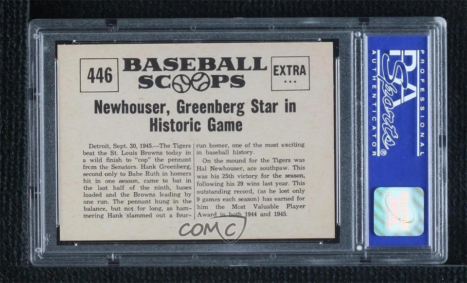 1961 Baseball Scoops Hal Newhouser Tigers Beat Out Senators for Pennant PSA 8 - Image 2 of 2