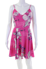 Yumi Kim Womens V Neck Floral Print Spaghetti Strap A Line Dress Pink Size S