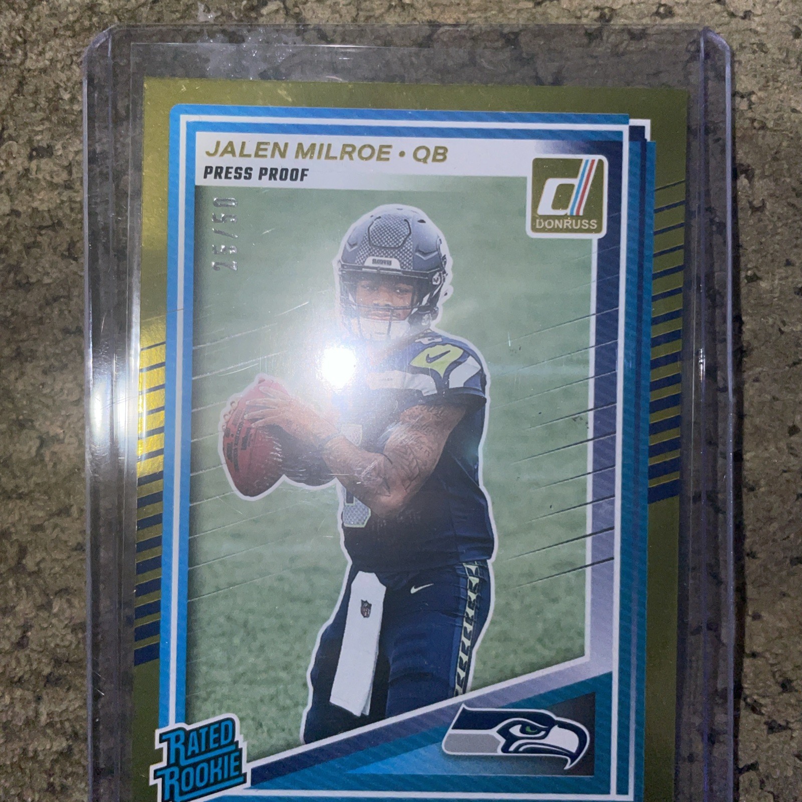 2025 Donruss Jalen Milroe Rated Rookie RC GOLD press proof - Seahawks /50 🔥🔥