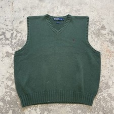 VTG Polo Ralph Lauren Sweater Vest Mens L Green V-Neck Cotton Pony Knit 90s