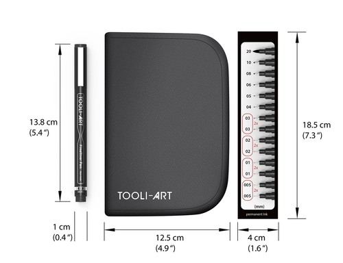 TOOLI-ART Micro-Line Pens With Case, 14/Set Black, Fineliner, Multiliner BLACK - Picture 6 of 10