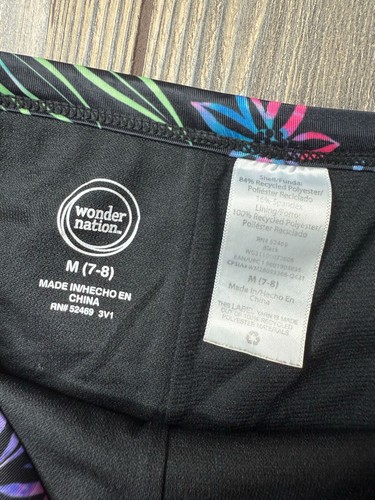 Wonder Nation Girls Swim Shorts Size M 7 8 Black With Floral Waistband - Picture 2 of 2