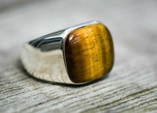 Natural Tiger's Eye Gemstone with 925 Sterling Silver Ring for Men's 1596