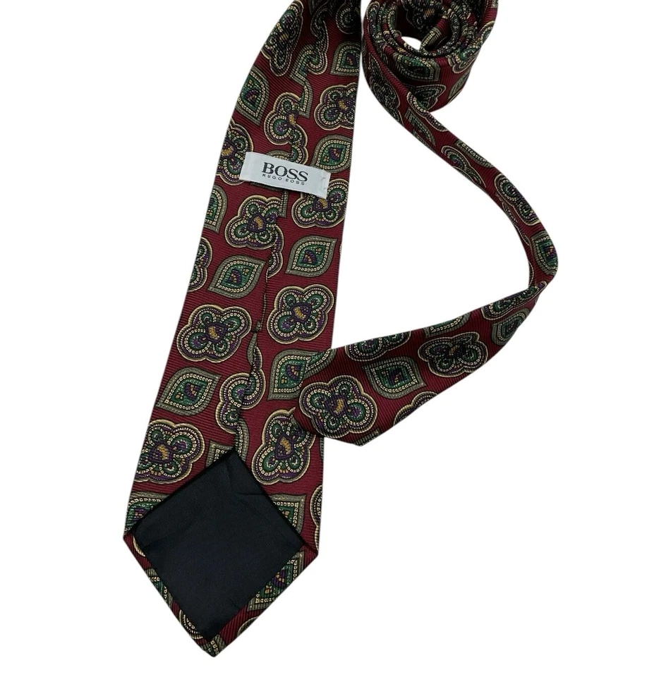 Corbata HUGO BOSS ETIQUETA BLANCA XL Borgoña Cachemira Seda LUJO ITALIA Foto 2 de 4