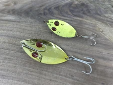 (2) Old Vintage Red Eye Wiggler spoons fishing lures