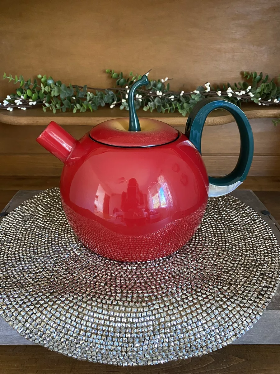 Vintage Copco Enameled Red Apple Whistling Tea Kettle 2 Qts Tested Missing  Plug