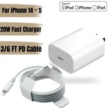 Bulk Lot 20W Fast Charger For iPhone 14 13 12 11 Pro Max USB-C Adapter PD Cable