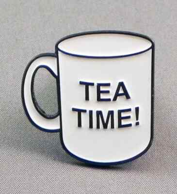 Tea time mug design pin badge. Cup of Tea. Cuppa Char. Metal. Enamel.
