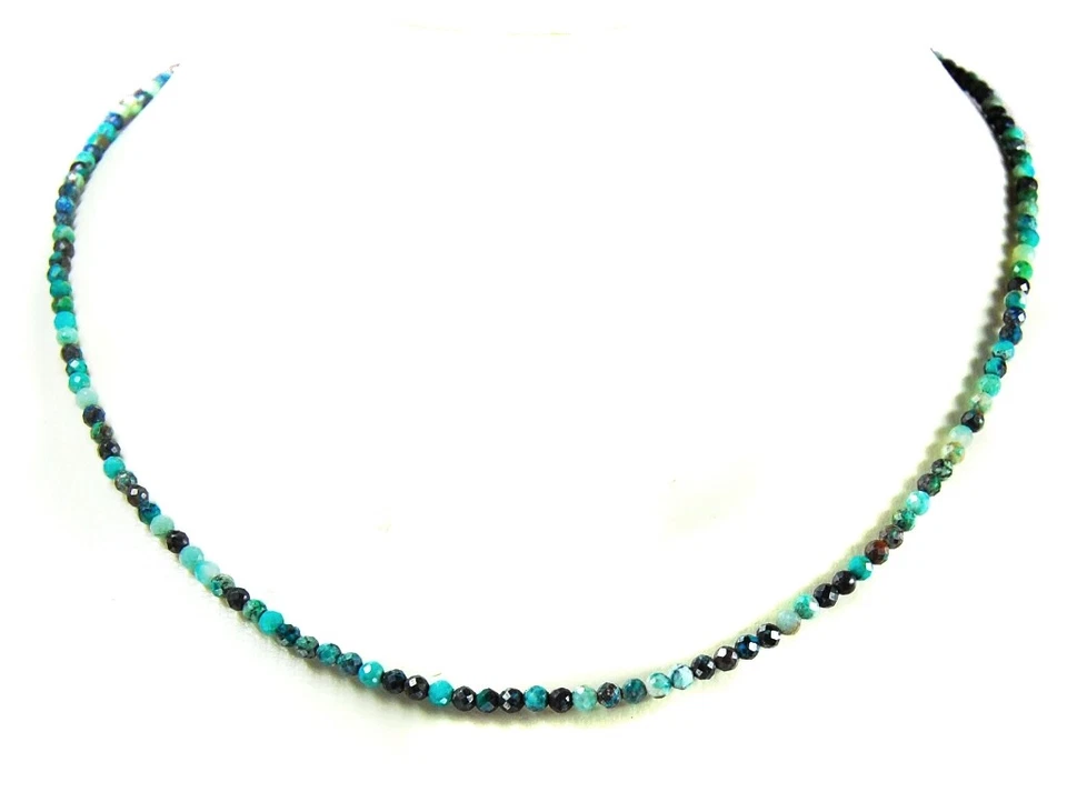 Collana In Crisocolla A Forma Di Sfera Facettata Ø-3Mm Chiusura In Argento 925 - Immagine 2 di 3