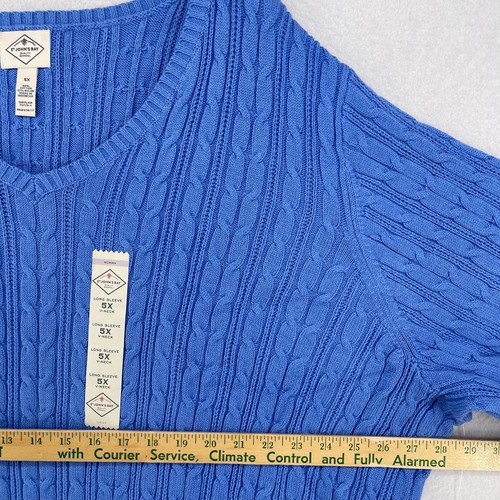 ST JOHNS BAY Sweater 5X Cable V-Neck Pullover Cotton Blend Blue NEW - Picture 12 of 14