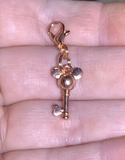 3D Rose Gold Mickey Mouse Key Shaped Charm Zipper Pull  Keychain Add On Clip 