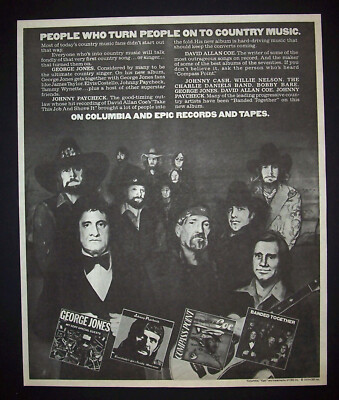 Banded Together (Johnny Cash, Willie Nelson) 1979 Poster Type Advert, Promo Ad