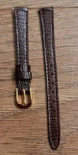 10mm VINTAGE APOLLO GENUINE LIZARD BROWN STITCHED WATCH STRAP GOLD BUCKLE.