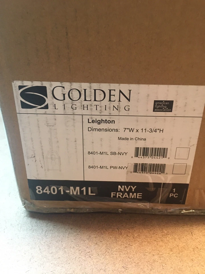 Golden Lighting 8401-M1L Leighton Mini Pendant Light, Pewter With Navy Frame - Image 4 of 4