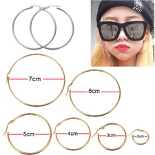 Women Stainless Steel Silver 20mm - 70mm Big Round Large Thin Hoop Earrings Gift