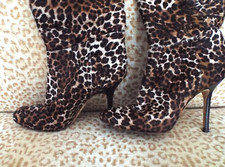   JIMMY CHOO Italy Sz 35.5/6M Leather calf hair knee high BOOTS animal print 