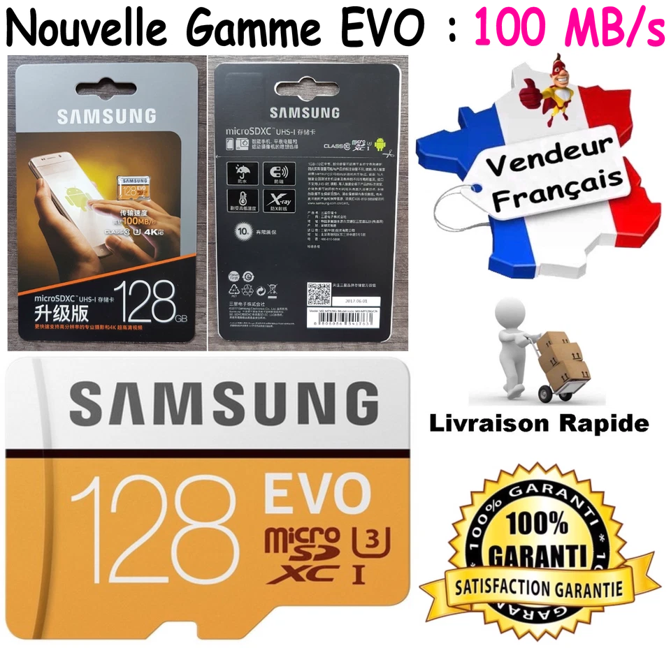 Carte Mémoire Micro SD SDXC Samsung Evo : Ultra Performance 128 Go Class10 UHS-3 - Photo 1/1