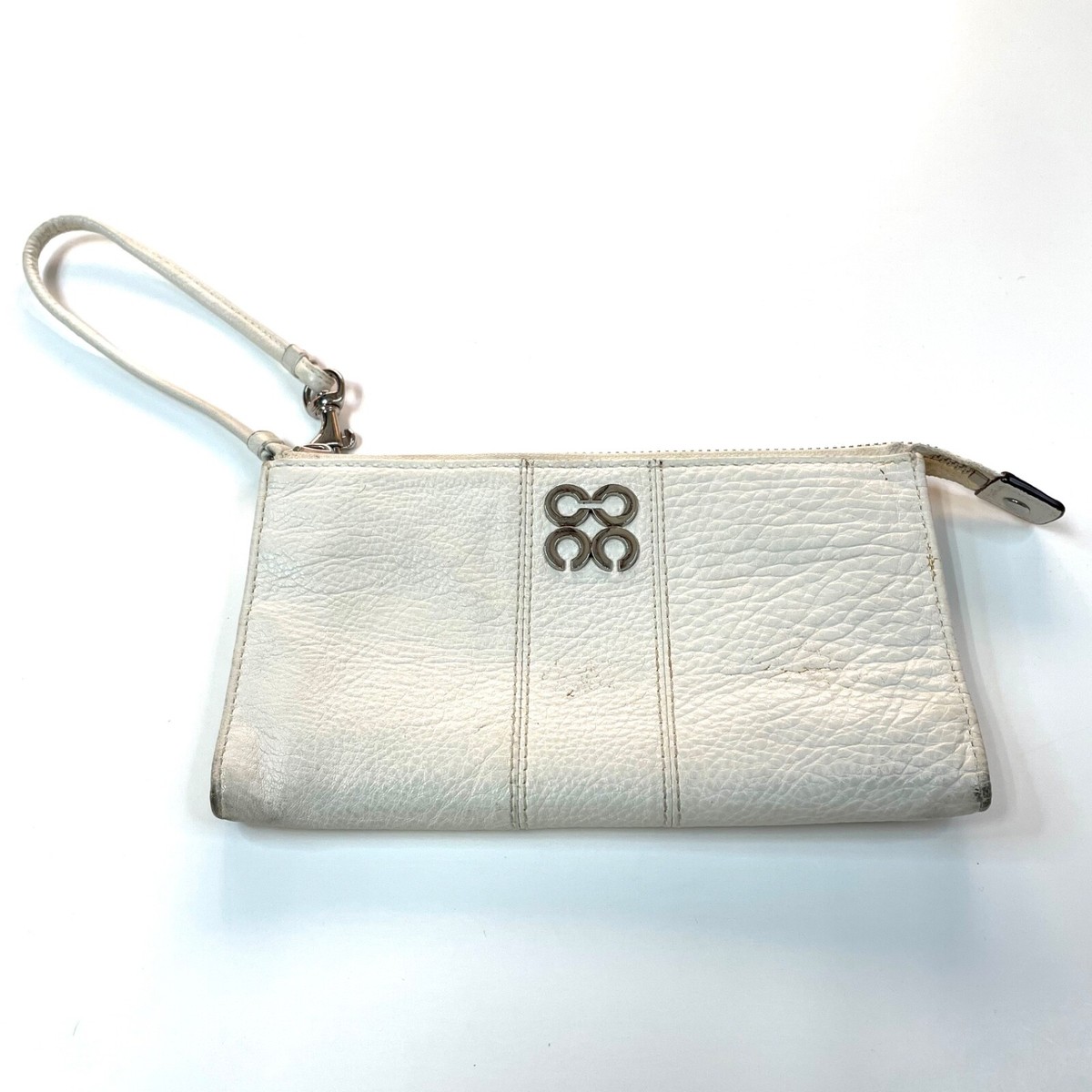 Y2K Coach Womens Wristlet Zippy Wallet Solid Off White Pebbled