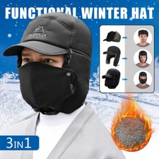 Men's Fur Ear Flap Thermo Winter Hat 3 in 1 Thermal Fur Cold-Proof Ear Warm Cap