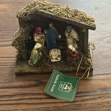 VTG Small Ceramic & Wood Christmas Nativity by Greenbrier International